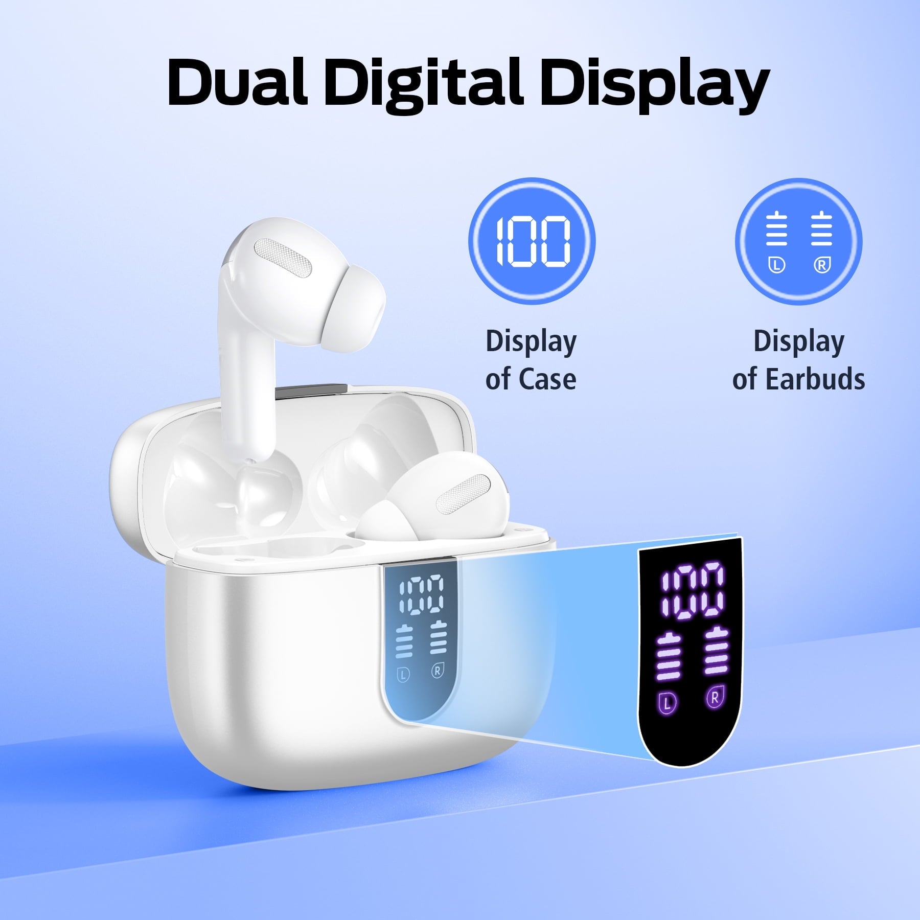 VEAT00L Bluetooth Headphone True Wireless Earbuds 65H Playback Power Display Earphones with Wireless Charging Case IPX7 Waterproof in-Ear Earbuds with Mic for TV Phone Computer Laptop Sports