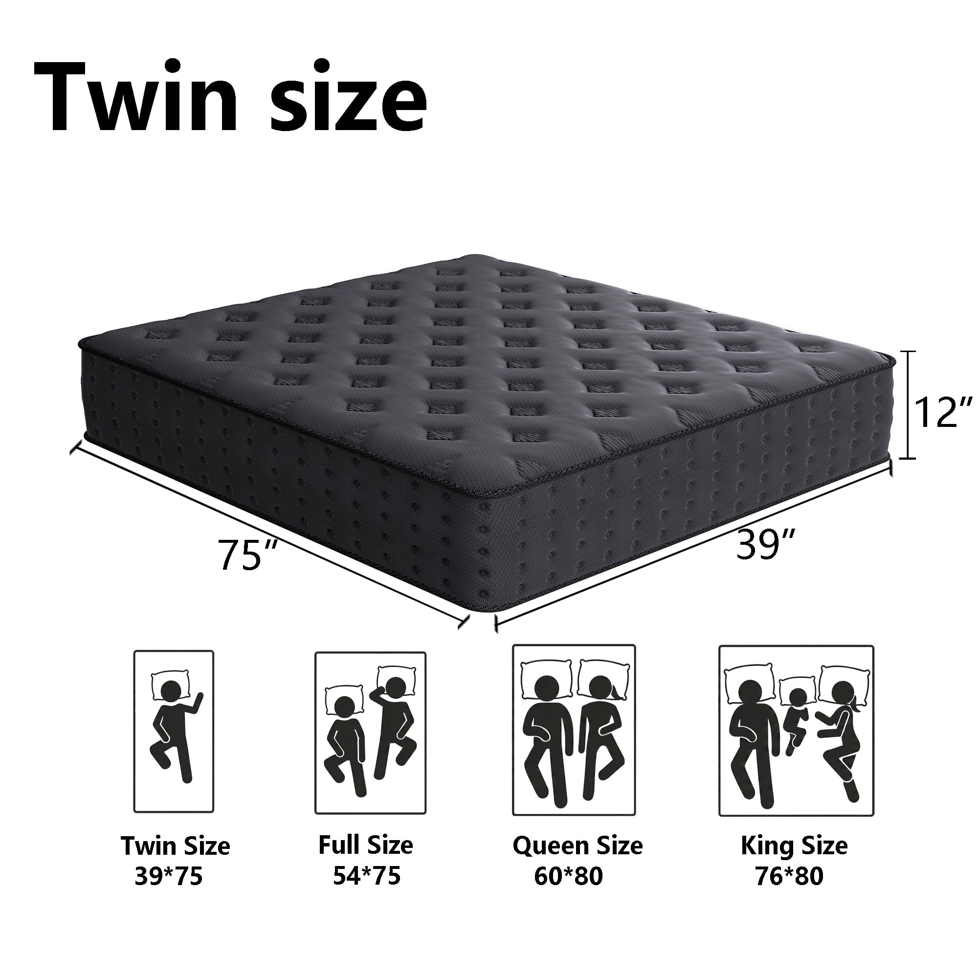 Tryagat 12” Twin Hybrid Mattress in a Box, Medium Firm Twin Size Mattresses, Cooling Gel Memory Foam Mattress with Individually Wrapped Pocket Coils, Pressure Relief