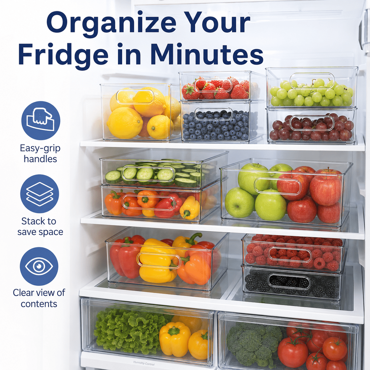 ZHOHO TANT Refrigerator Organizer Bins, 3 Sizes Stackable Clear Pantry with Handles for Fridge, Freezer, Shelves, Drawer, Snack Organizer Home & Kitchen,Boxes,Containers Plastic Baskets