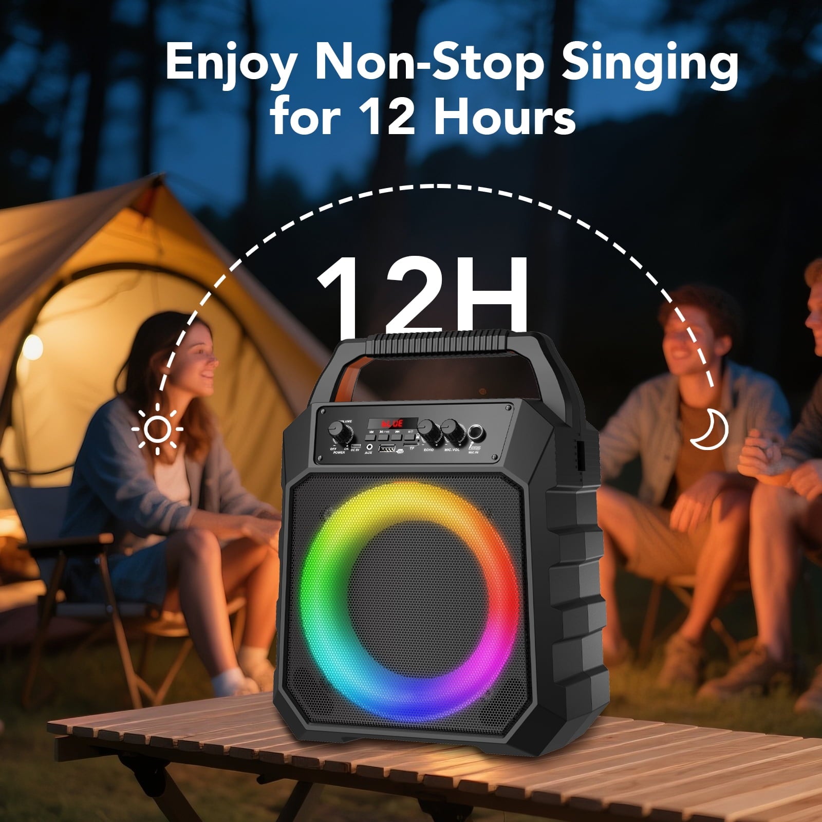 Karaoke Machine for Adults Kids, Karaoke Speaker with 2 Microphone, Portable Bluetooth Speaker with DJ Lights for Party, Support USB