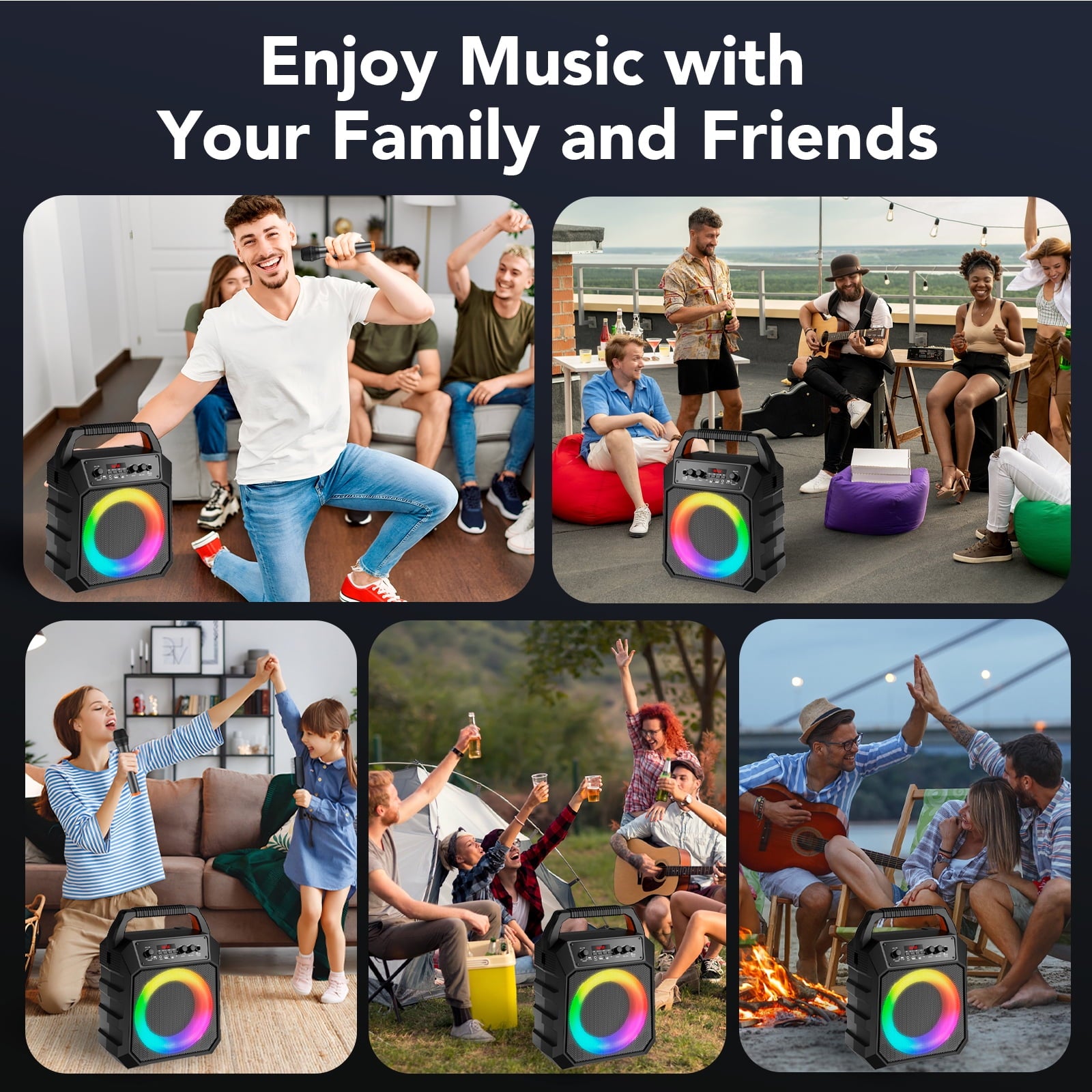 Karaoke Machine for Adults Kids, Karaoke Speaker with 2 Microphone, Portable Bluetooth Speaker with DJ Lights for Party, Support USB