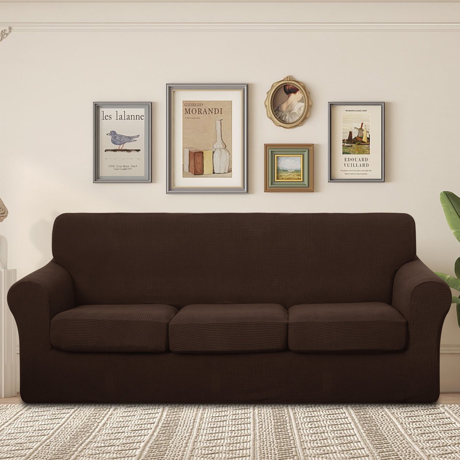 U-NICE HOME 4-Piece Stretch Sofa Cover for 3-Cushion Couch Pet-Friendly, Chocolate
