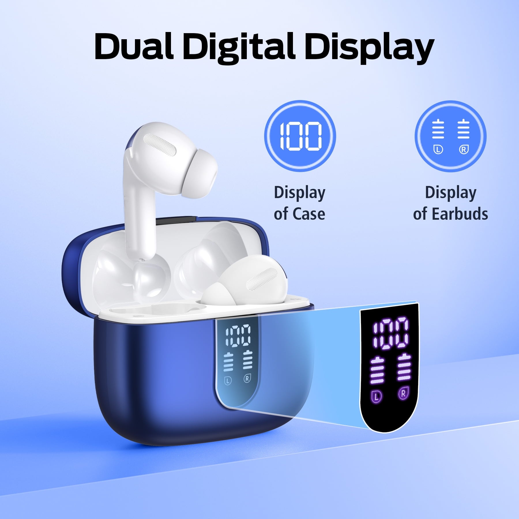 VEATOOL Bluetooth Headphones True Wireless Earbuds 65H Playback Power Display Earphones with Wireless Charging Case IPX7 Waterproof in-Ear Earbuds with Mic for TV Smart Phone Computer Laptop