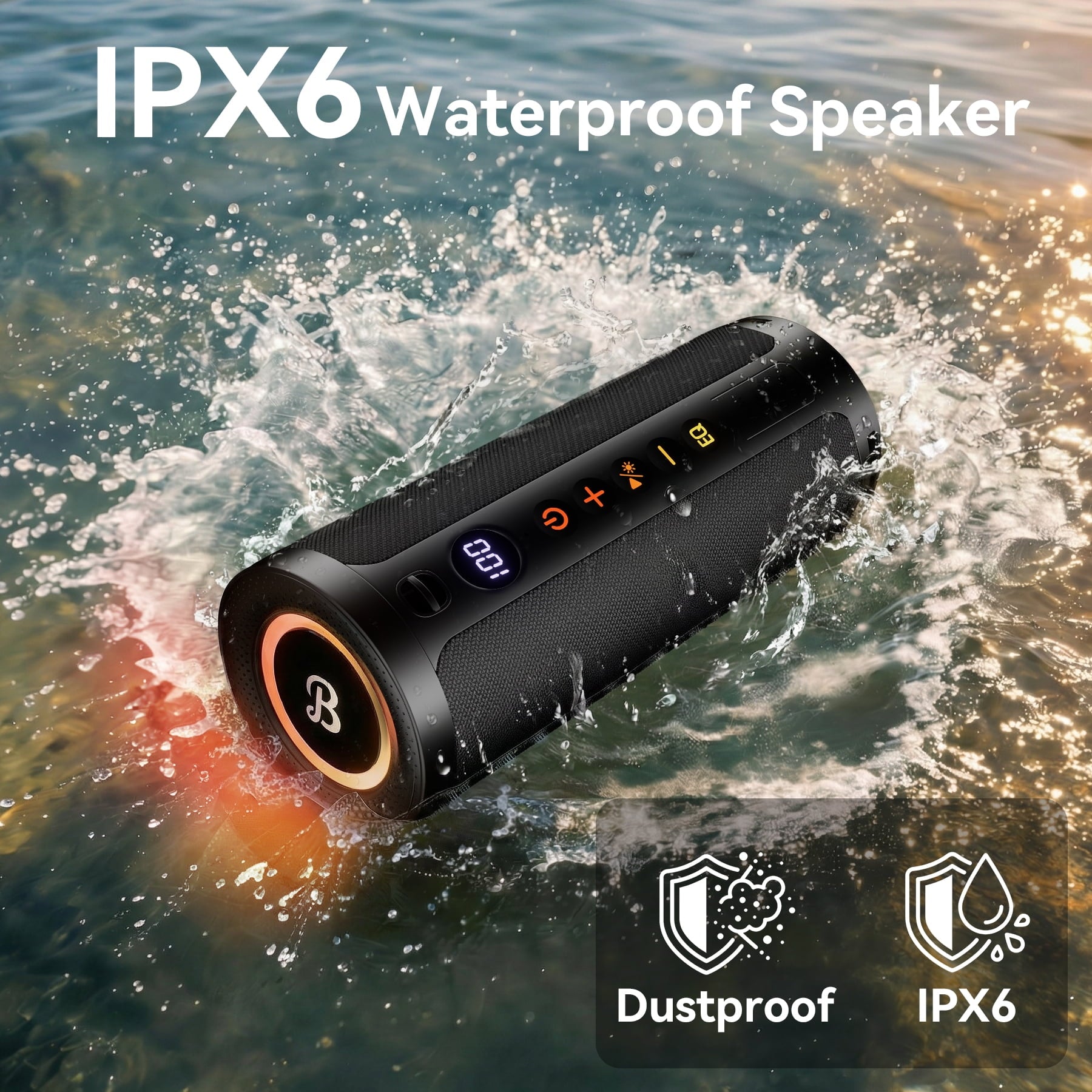 VEAT00L Bluetooth speaker, Wireless Portable Bluetooth Speaker with IPX7 Waterproof, Up to 24H Playtime,20W Powerful Bass,BT 5.4,LED Lights,TWS Pairing for Home/Party/Outdoor/Beach,Birthday Gift