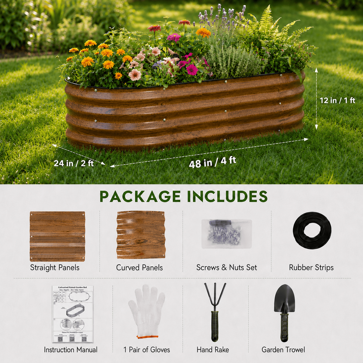 4 Pack 4x2x1 FT Raised Garden Bed Kit, Galvanized Metal Planter Box for Vegetables,fruits,Brown