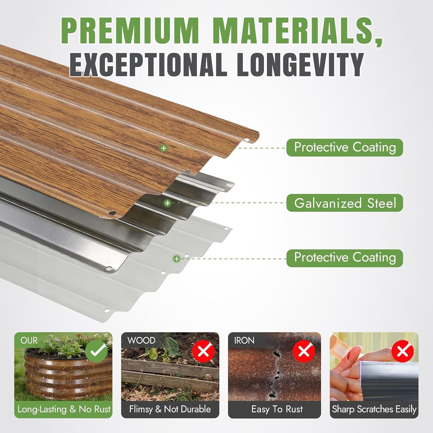 4 Pack 4x2x1 FT Raised Garden Bed Kit, Galvanized Metal Planter Box for Vegetables,fruits,Brown